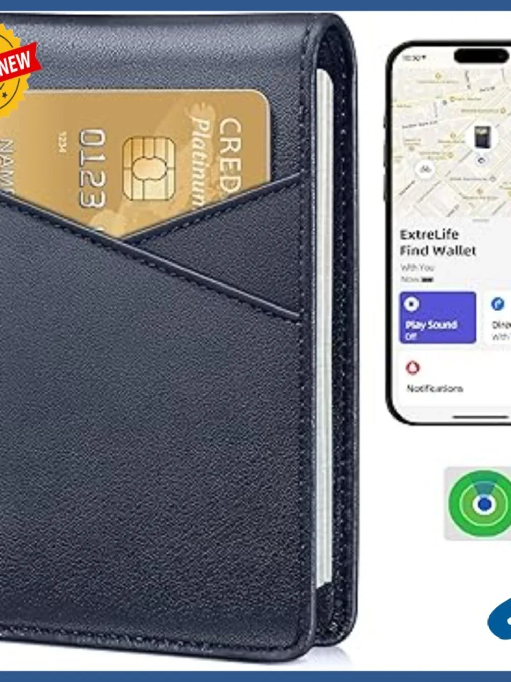 Genuine Leather Bifold Wallet with Apple Find My Tracker, RFID Blocking